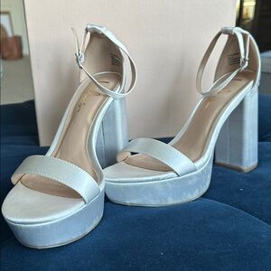 Arrabella Ivory Satin Platform Ankle Strap Heels from Lulus